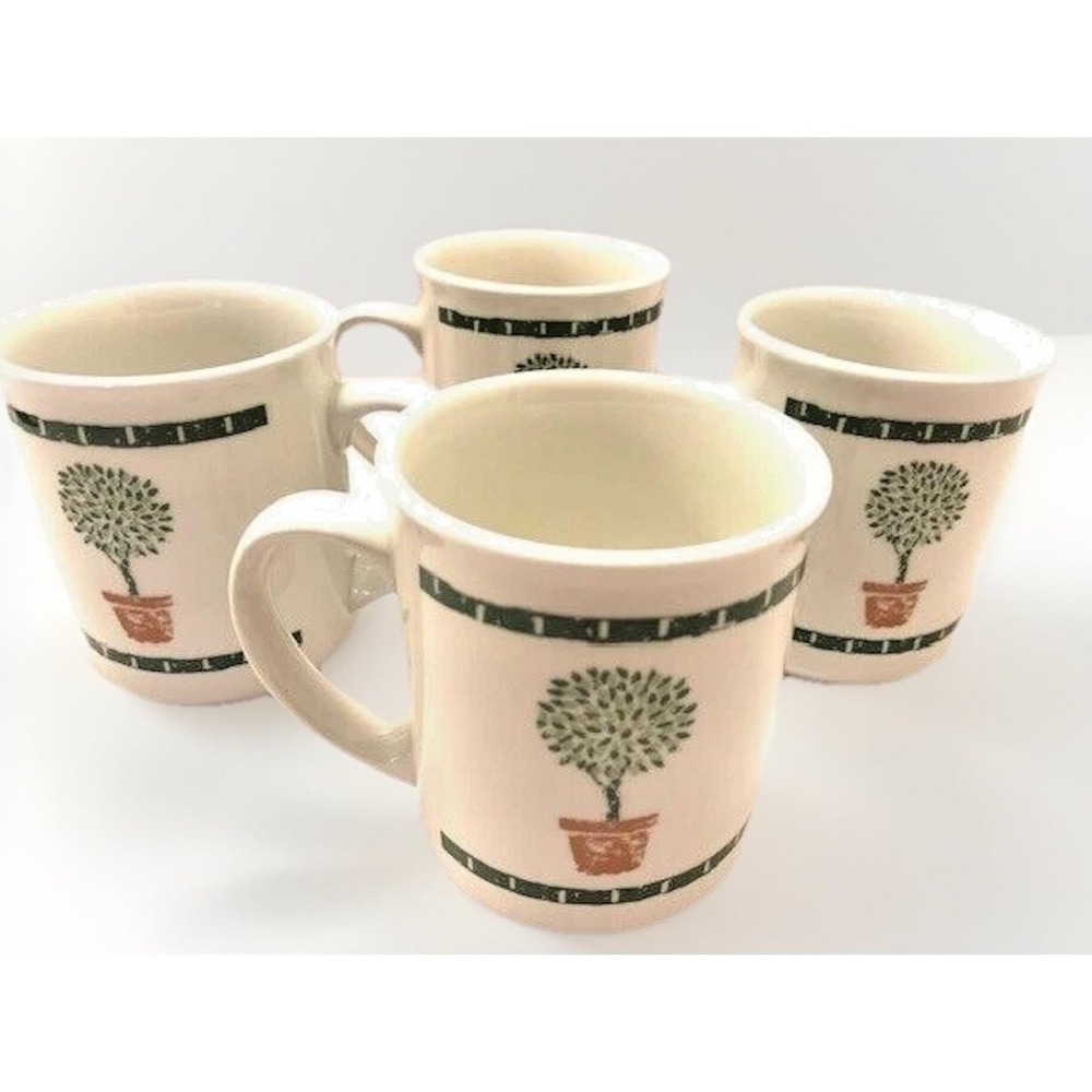 Vintage Coffee Cup Set 4 Topiary Farmers Market Country Decor Mugs Cups Retro